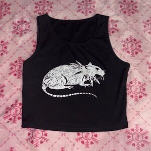 Black Tank Top with Rat Design
